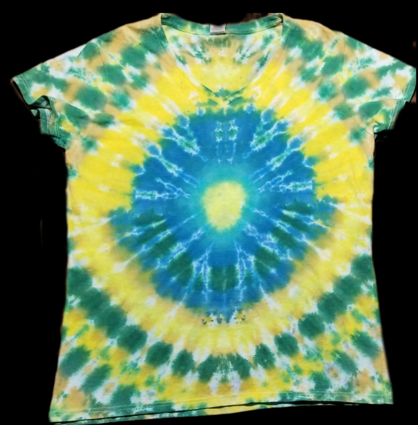 Ladies V-Neck Tie Dye T-Shirt, Large