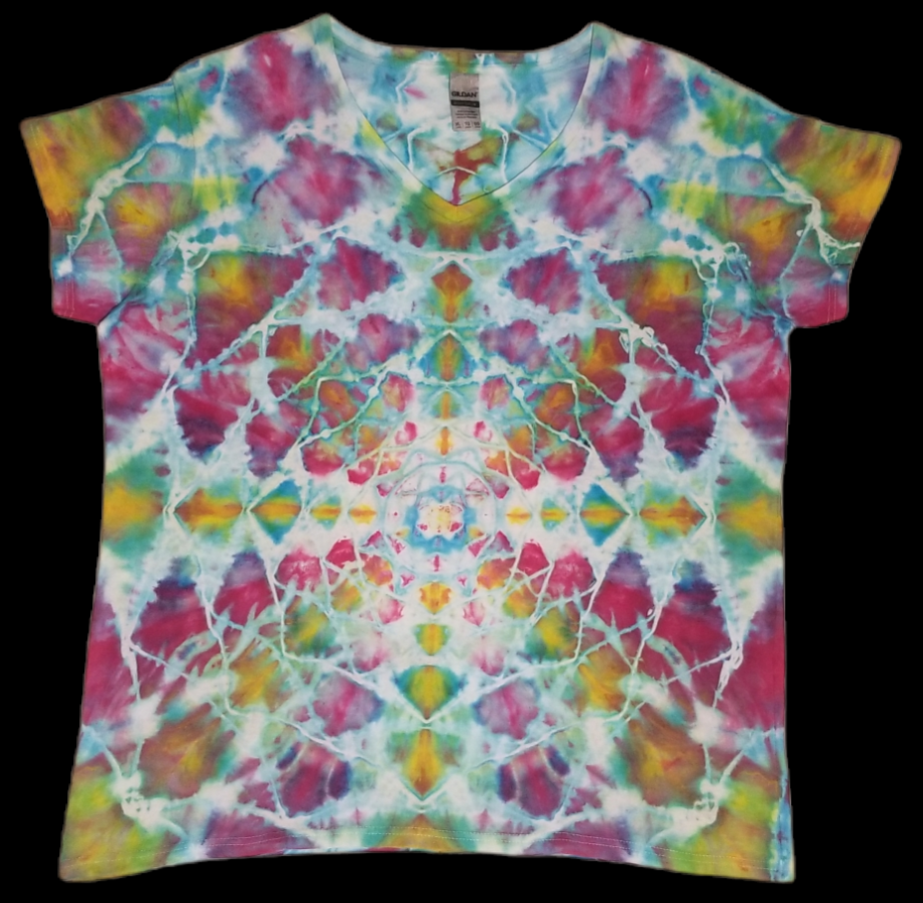 Tie dye short sleeve T-Shirt, Ladies V neck, XL